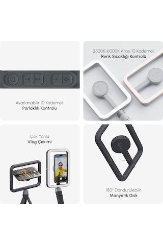 Shiftcam Snapstudio Light Manyetik Led Ring Işık, Ayarlanabilir Parlaklık Ve Renk Sıcaklığı, Usb-c Ş Siyah