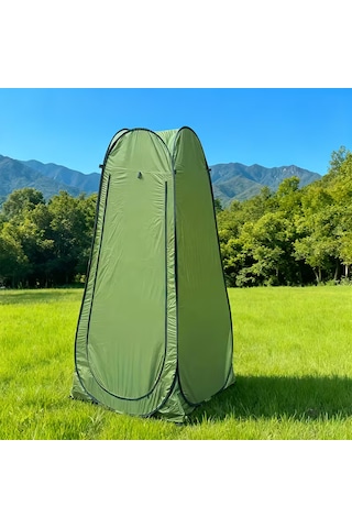 Otomatik Açılır İki Pencereli Katlanabilir Kamp Duş, Tuvalet Ve Giyinme Çadırı - 120x120x190 Cm Haki
