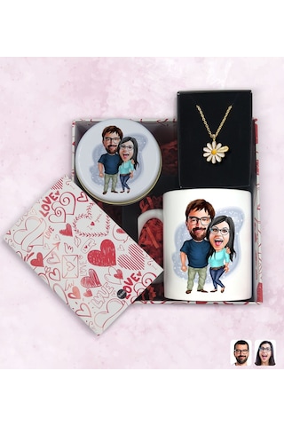 BK Gift Sevgiliye Özel Karikatürlü Kutuda Hediye Seti, Kupa Bardak, Sevgili Hediyesi, İsimli Papatya Kolye, Kokulu Mum,Yıl Dönümü Hediyesi-4