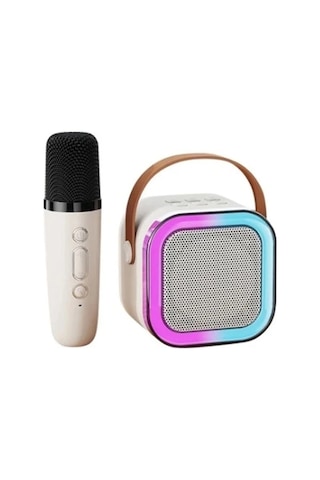 Karaoke Kablosuz Hoparlör Mikrofonlu Rgb Işıklı Bluetooth Speaker Tf Kart/usb Beyaz.gzpde