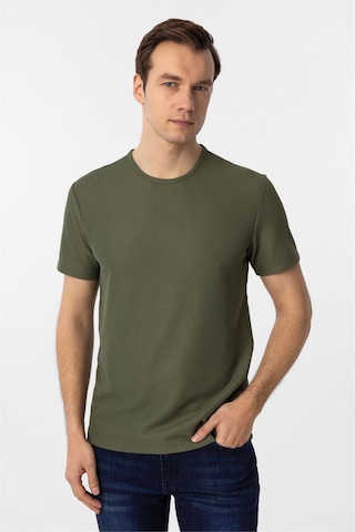 Süvari Koyu Haki Slim Fit Armürlü Bisiklet Yaka Tişört Koyu Haki