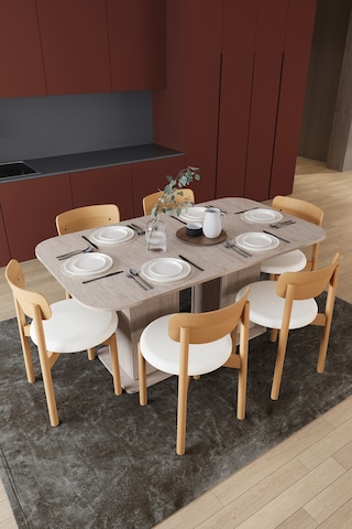 Modern Dolaplı 6 Kişilik Mutfak Yemek Masası Ve Sandalye %100 Mdf Mutfak Yemek Odası Masası Takımı Ymt06 Sidon