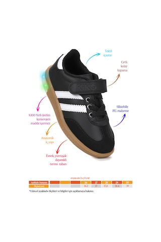 Kiko Kids Renis Günlük Cırtlı Işıklı Kız Çocuk Spor Ayakkabı Siyah - Beyaz Siyah - Beyaz