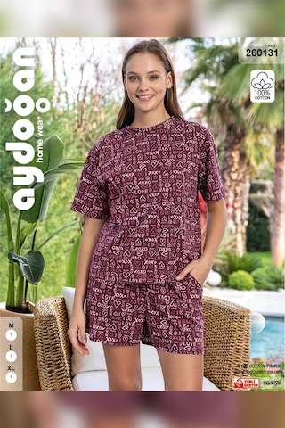 Aydoğan Kadın Mary Şortlu Cotton Vişne Pijama Takımı 0131 Bordo