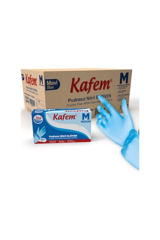 Kafem Mavi Nitril Eldiven Pudrasız (M) 100 Lü X 20 Paket (Koli)