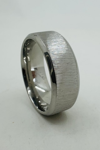 Takı Dükkanı Kişiye Özel İsim Yazılı Köşeli 8mm Mat Fırçalanmış Düz Unisex Çelik Yüzük Alyans Cl48y Beyaz