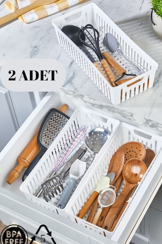 2'li Beyaz Set Modüler Kaşıklık Ve Kepçelik Çekmece Içi Düzenleyici Mutfak Organizer Beyaz