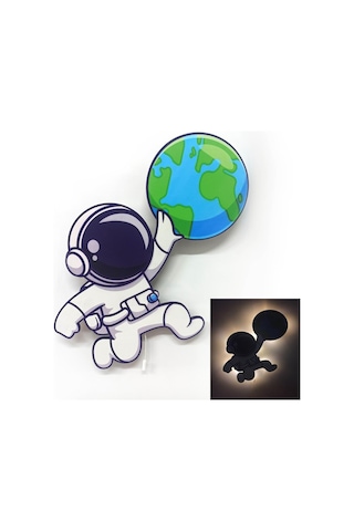 CajuArt Dünya Astronot Ahşap Led Işıklı Çocuk Odası Duvar Tablosu