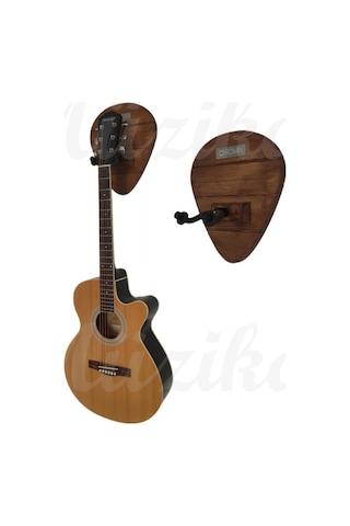 Gitar Bağlama Ukulele Duvar Askısı Standı Masif Çam Ağacı Ceviz + Dübel Ve Vida Dahil