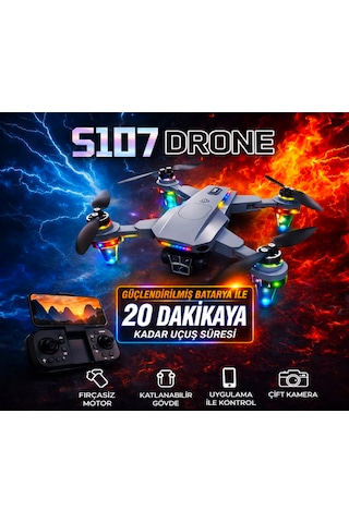S107 Katlanabilir 4k Hd 2 Kameralı Fpv Canlı Görüntü 2 Bataryalı Ve Taşıma Çantalı Drone
