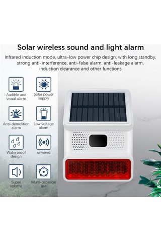 Kangvka Güneş Enerjili 433mhz Kablosuz Sesli Işık Alarmı, Entegre 1000ma Pil, Ip65 Su Geçirmez, Kızılötesi Algılama, 100db Ses, 100m Alım Mesafesi