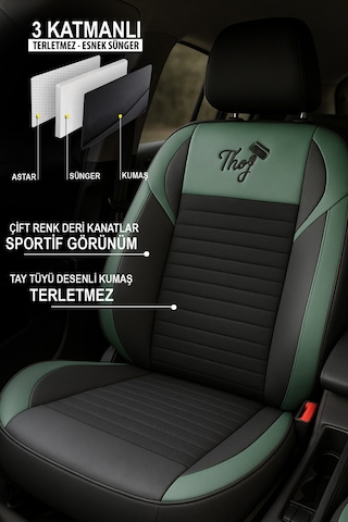 Thor Tay Tüyü Üniversal Oto Koltuk Kılıfı - 5 Koltuk Tam Set Yeşil