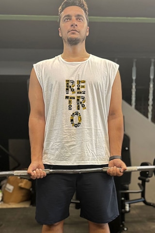 Bluu Kolsuz Spor T-shirt Tank Top Spor Atlet Fitness Atlet