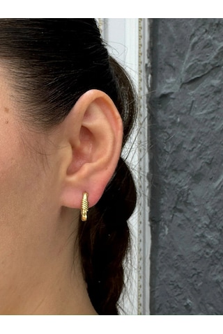 14 Ayar Altın Oval Desenli Sade Düz Küpe 1289 Gold