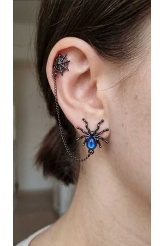 Dükkan Design Lowe And Deep Spice Mavi Taşlı Piercingli Küpe Antrasit