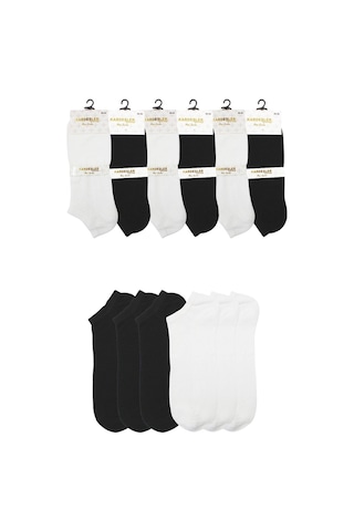 Erkek Siyah-beyaz Patik Pamuklu Pirinç Örgülü Çorap 6'lı Paket 3 Siyah 3 Beyaz Siyah - Beyaz