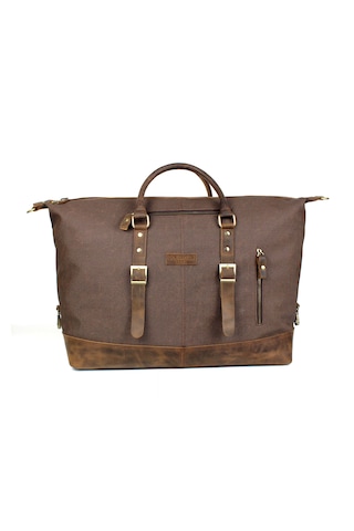 Kahverengi Hakiki Deri Kanvas Seyahat Ve Spor Çantası Valiz Kahverengi