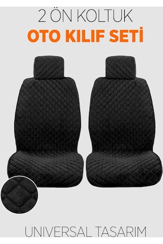 Tay Tüyü Terletmez Kumaş Oto Koltuk Kılıfı 2 Ön Koltuk Seti - Siyah