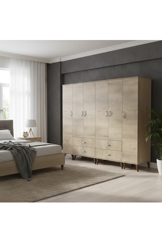 Zerkaconcept Odin 6 Kapaklı Dolap Gardırop Meşe - M1 Meşe