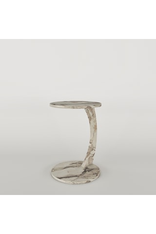 İntergo Tekerlekli C Yan Sehpa Beyaz Mermer