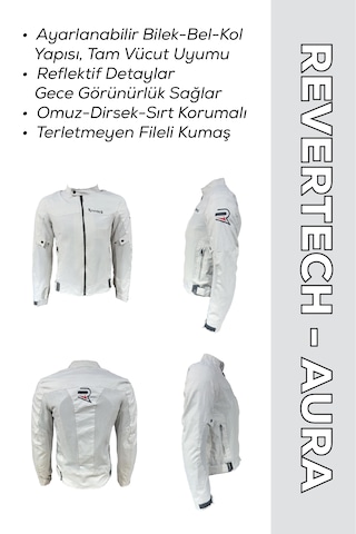 Revertech Aura Beyaz / Bel, Dirsek Ve Sırt Korumalı Motosiklet Montu + Buff