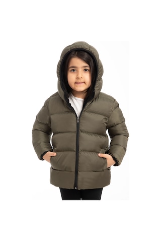 Kız Çocuk Haki Içi Polarlı Kapüşonlu Su Geçirmez Rüzgara Dayanıklı Şişme Kışlık Mont & Kaban Haki