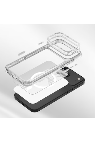 Apple Uyumlu iPhone 17 Air Kılıf M-safe Şarjlı Metal Kamera Çerçeveli Lenyes Ck221 Sert Pc Kapak Şeffaf Şeffaf