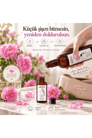 Akita Doğal Yağı Alınmamış Gül Suyu Seti 300 ML