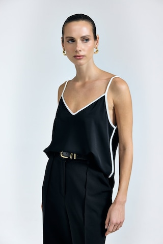 Sateen Kontrast Askılı Bluz - Siyah-137317