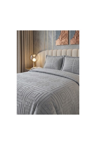 Premium Kabartma Dokulu Royal Model Çift Kişilik Yatak Örtüsü 2 Adet Yastık Kılıfı Dahil 250 X 260 Premium23004 Gri