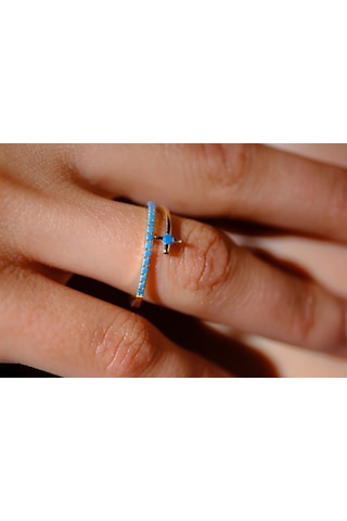 Firuze Taşlı Yarım Tur Sarmalı Modern Tasarım 925 Ayar Gümüş Kadın Yüzük Günlük-hediyelik