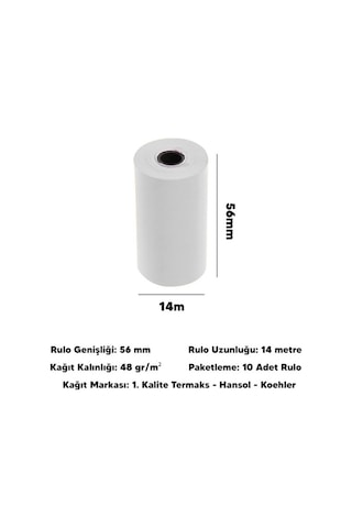 56x14 Termal Pos Rulosu / Pos Kağıdı 10'lu Paket