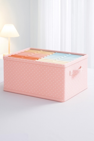 Serstil 2 Adet - Kıyafet Saklama Kutusu Katlanabilir Dolap Içi Düzenleyici 45x25x20cm - Pembe Benekli Pembe Puantiye