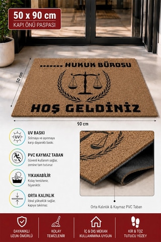 Valerine Life Avukat Hukuk Bürosu Coco Hoş Geldiniz İşyeri Koko Kapı Önü Paspası 50x90cm Kişiye Firm Kahverengi