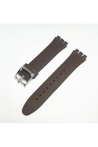 19mm Swatch Uyumlu Chrono Model Slikon Saat Kordonu - Kahve Çok Renkli