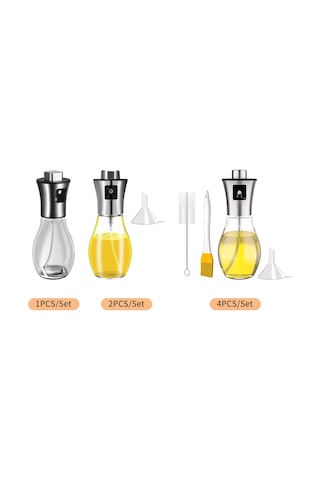 Tenfowee 2'li Set 304 Paslanmaz Çelik Basma Tipi Yağ Spreyi 200ml - Cam Flaş, Salata, Barbekü, Pişirme İçin Sprey + Huni Çok Renkli