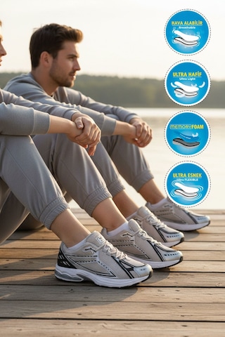 Walkway Buz Gri Fileli Hafif Esnek Hafızalı Taban Unisex Spor Ayakkabı Ruth G Buz-gri