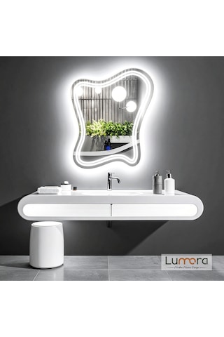 Mariont Beyaz Led'li Lazer Kumlamalı Lavabo & Banyo Aynası Dokunmatik Sensörlü 90 X 70 Cm Cm
