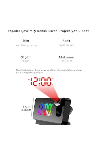 Monozone Aynalı Projeksiyon Saat Renkli Ekran Çalar Saat Takvim