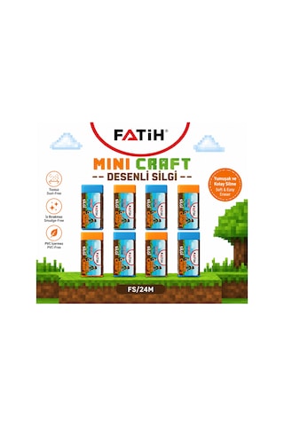 Fatih Mini Craft Desenli Silgi 8'li Set Tozsuz, Pvc İçermez, Yumuşak Silgi