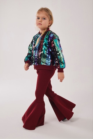 My Kids Wear Kız Çocuk Bayramlık Payetli Ceket & İspanyol Paça Tayt Takımı 12476 Bordo