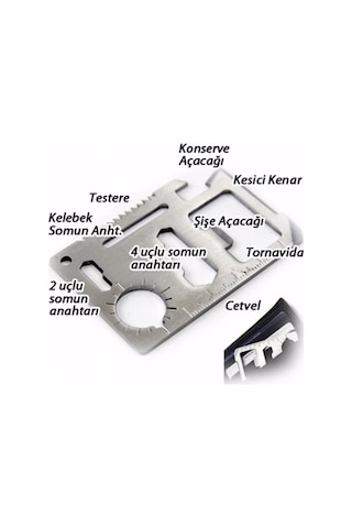 Pratik Kamp Çelik Acil Durum Kartı Survival Kit (11 in 1) Siyah