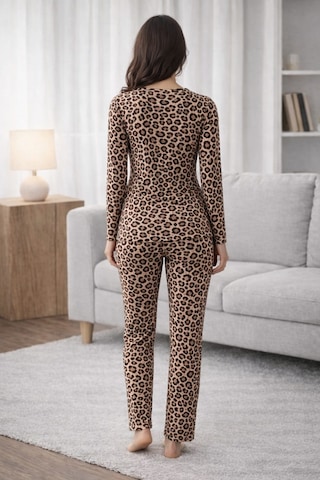 Pemilo Kadın 3584 Uzun Kol Süet Pijama Takımı LEOPAR