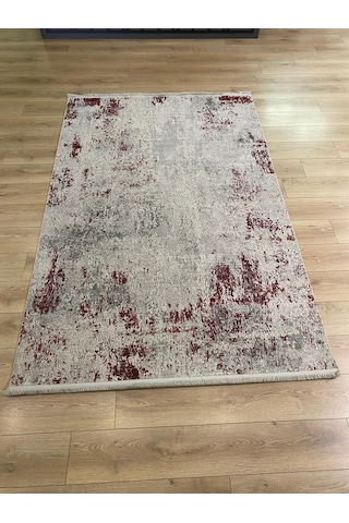 Sanat Halı Doku 1082 Gri Kırmızı Eskitme Desenli Makine Halısı Sarı