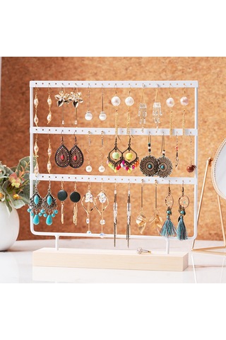 Küpe Organizatör Tutucu 3-katmanlı 72 Delik Küpe Tutucu Beyaz Beyaz