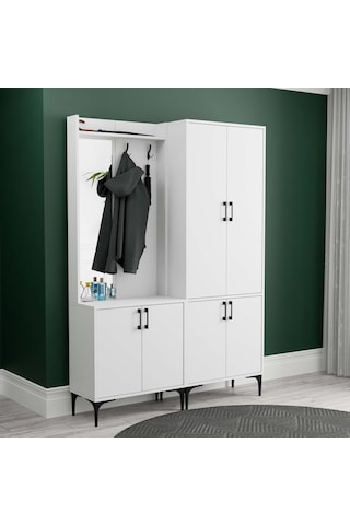 Set 5020-5030 Royal Sol Aynalı 6 Kapaklı 7 Askılı Portmanto Beyaz