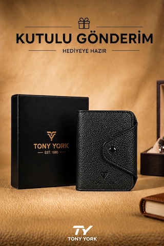 Tony York Orijinal Özel Kutulu 10 Bölmeli Yeni Nesil Süper Slim Yumuşak Deri Çıt Çıtlı Çok Gözlü Kredi Kartlık siyah