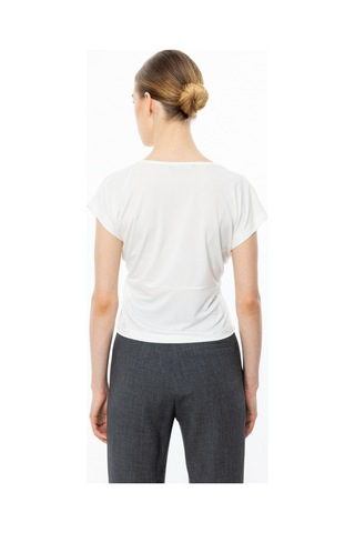 On Minimalist V Yaka Crop Bluz - Kısa Kol - Günlük Ekru