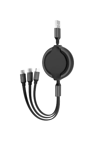 Suofeng Sıcaklığa Dayanıklı Sıvı Silikon 3'ü 1 Arada Universal Telefon Hızlı Şarj Kablosu Usb, Micro Usb, Type-c, 8pin 1 Metre Siyah