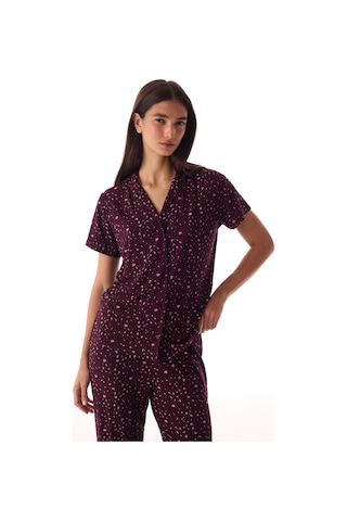 Penti Bordo Leopard Rib Gömlek Pantolon Pijama Takımı